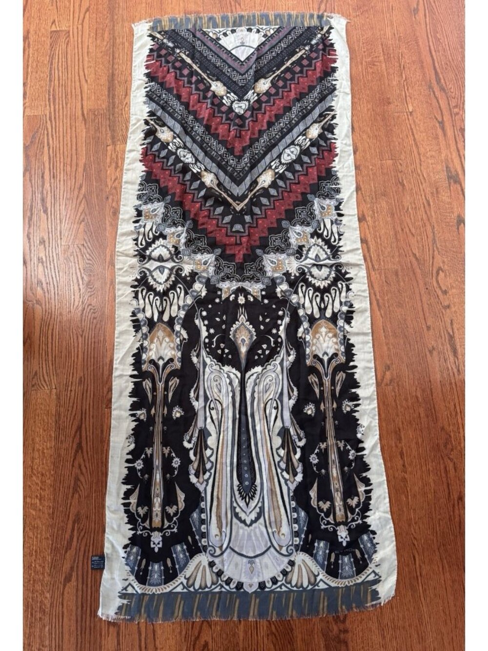 ETRO Italy Wool Silk Scarf Paisley  Pattern Women’s Shawl Neck Wrap 25”x64”